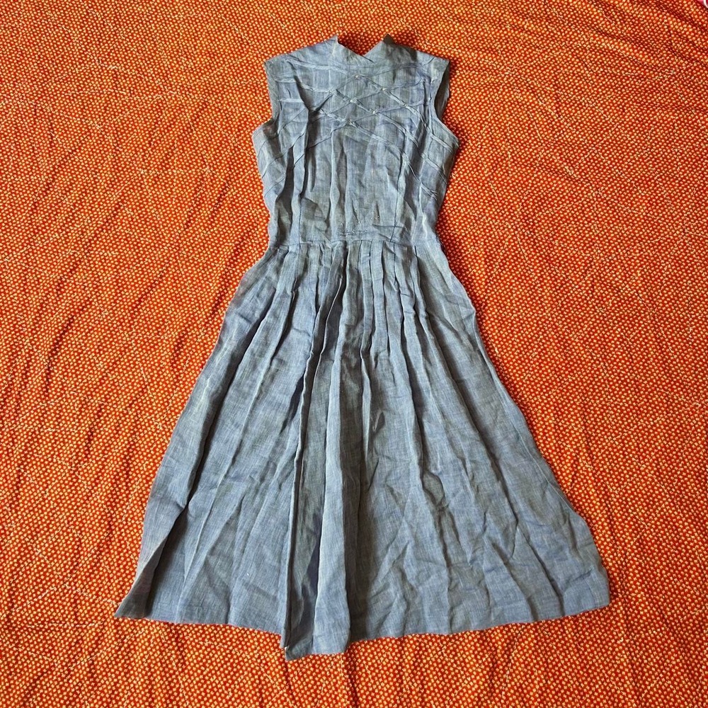 True vintage 1950s blue/gray sheer Mode o Day cotton organza dress